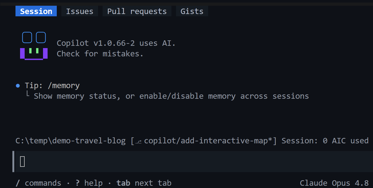 Copilot CLI running inside the VS Code integrated terminal